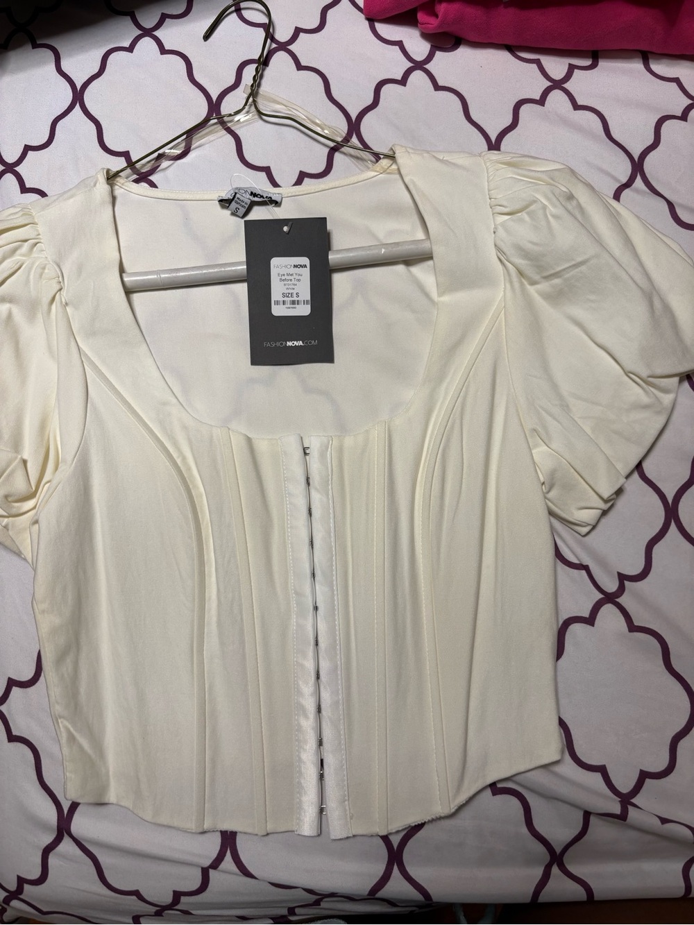 Fashion Nova Cream Pleated Scoop Neck Cropped Blouse